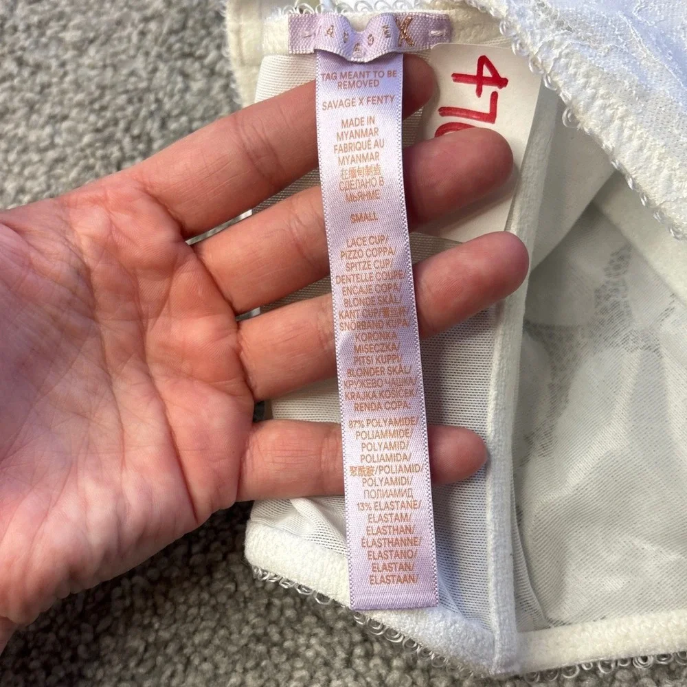 Savage X Fenty corset top womens small White Floral Lace Mesh Longline Bralette - Picture 10 of 14